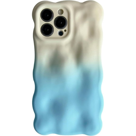 Compatible with iPhone 15 Pro Max Cute Case Wave Curly Frame Design Wavy Gradient Color Soft TPU Fashion Protection Shockproof Cover for Women Girls Blue