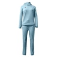 thumbnail image 6 of IROINNID Tracksuit For Women 2 Pieces Set Women Fashion Solid Color Casual Sweatshirt Fleece Leather Patch Sweatshirt Two-Piece Set Jogging Suit,Blue, 6 of 7