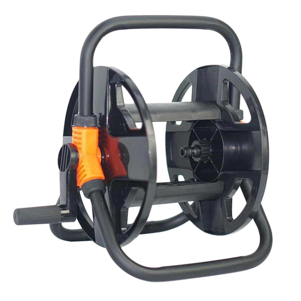 Raindrops Black Metal Garden Hose Reel Cart with Compact Space-Saving Design and Easy Setup for Outdoor Watering