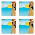 thumbnail image 1 of Beach Coaster Set of 4, Portrait of a Young Woman in Yellow Hat with Poppies on Tropical Sea Coast in Summer, Square Hardboard Gloss Coasters, Standard Size, Multicolor, by Ambesonne, 1 of 2