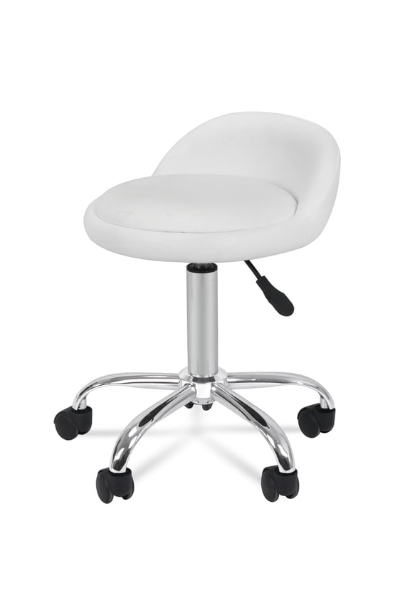 Adjustable Hydraulic Rolling Swivel Salon Stool Chair Tattoo Massage Facial Spa Stool with Back Rest PU Leather Cushion - White