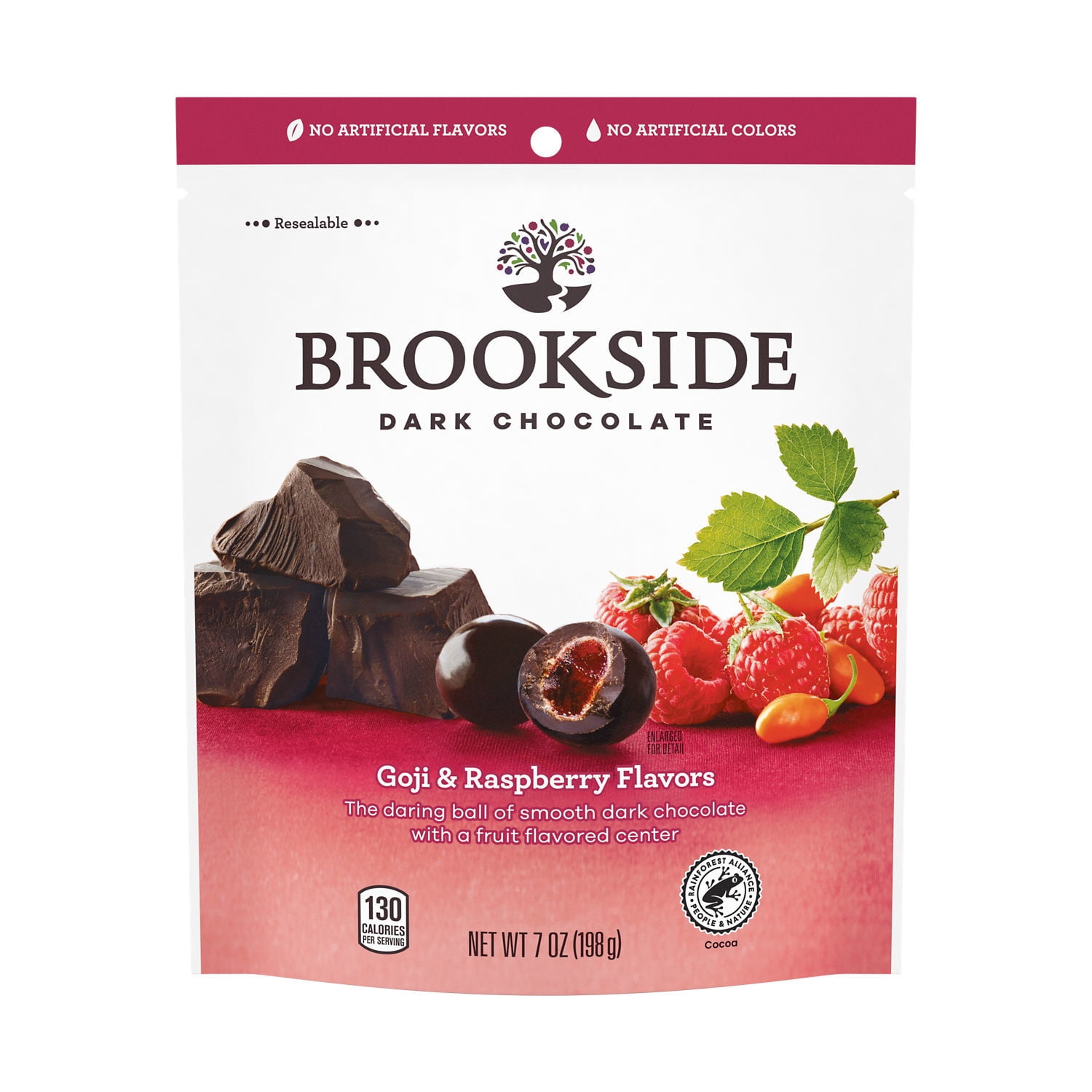 BROOKSIDE Dark Chocolate with Goji Raspberry Flavor Center Chewy Center, Gluten Free Candy Resealable Bag, 7 oz