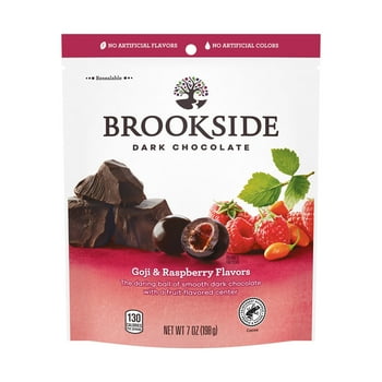 BROOKSIDE Dark Chocolate with Goji Raspberry Flavor Center Chewy Center, Gluten Free Candy Resealable Bag, 7 oz