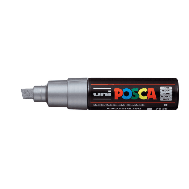 POSCA Acrylic Paint Marker, Broad Chisel, Silver