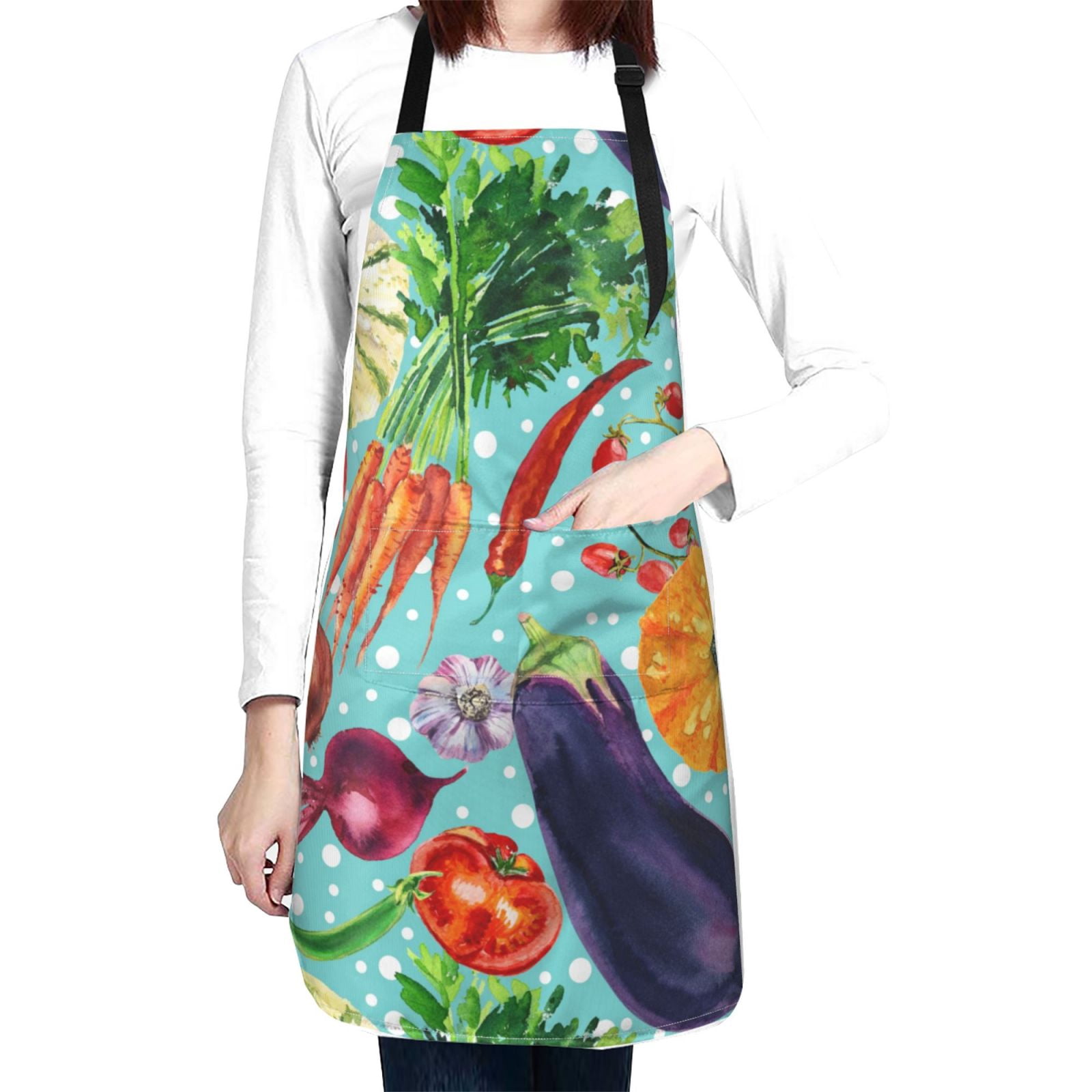 Kdxio Vegetable Apron with Pockets Adjustable Kitchen Aprons for Men Women Waterproof Aprons for Cooking,Drawing,Crafting, Baking Household Cleaning