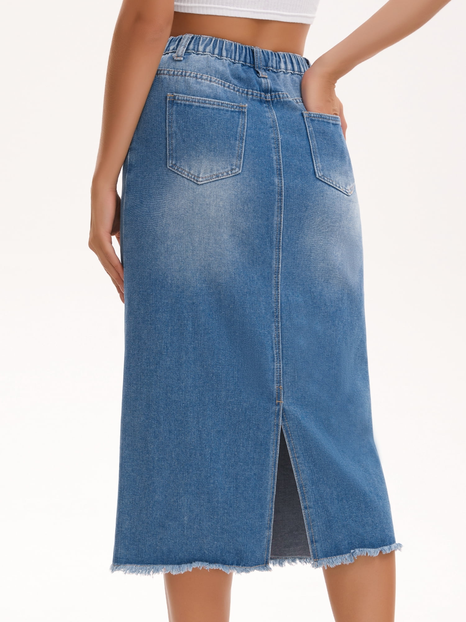 DARING DIVA Women's Long Denim Split Back Pockets Maxi Jean Skirts X-Large Blue