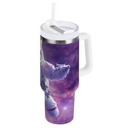 

JSTEL Astronaut Cat Funny 40 oz Tumbler Stainless Steel Water Bottle Vacuum Insulated Cup with Straw Lid & Handle For Travel Car Cup Holder