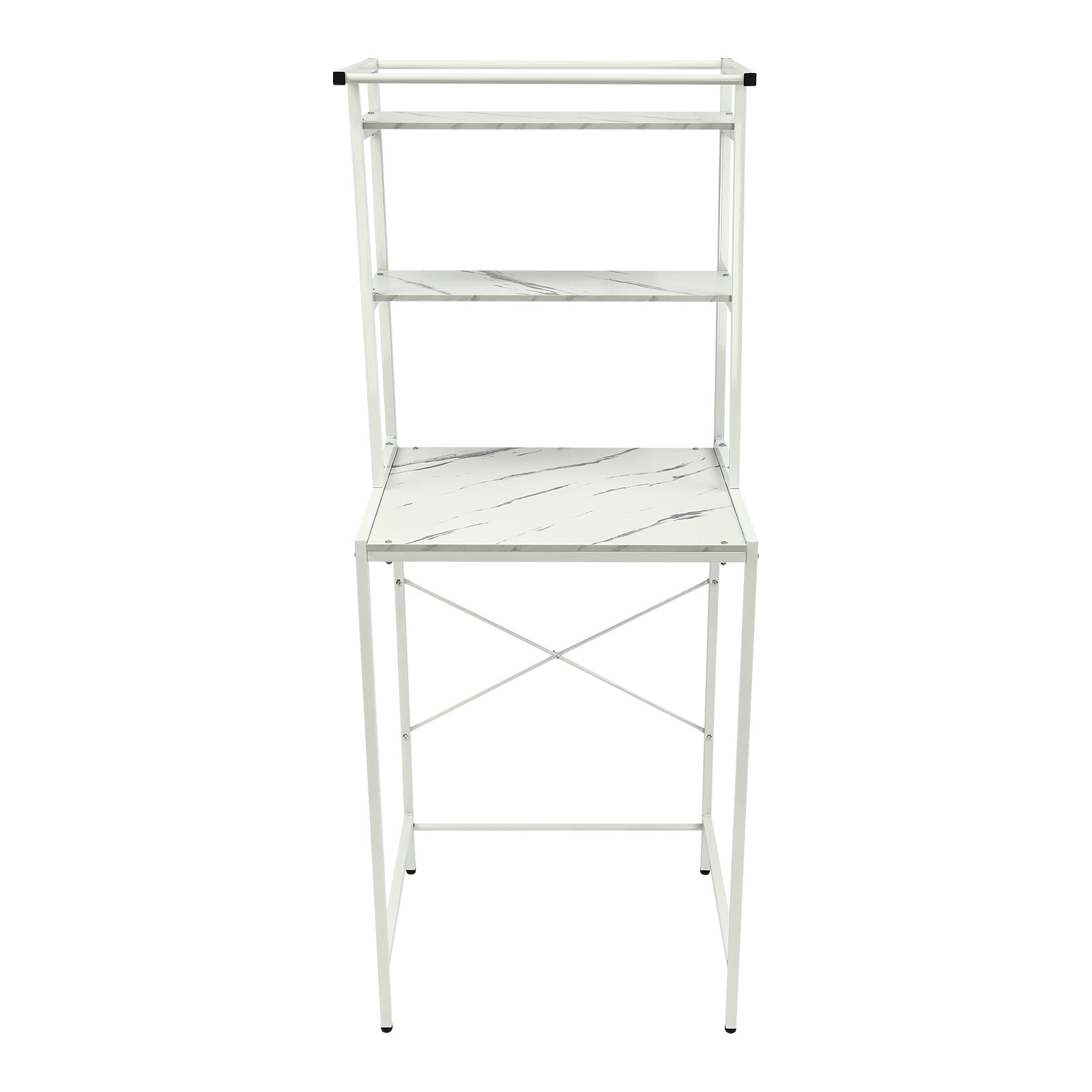 Over The Washer and Dryer Storage Shelf, 3-Tier Bathroom Room Shelf Storage Utility Rack Over The Toilet Washer Dryer Heavy Duty Laundry Room Organizer Bathroom Space Saving Organizer (White+Marble)