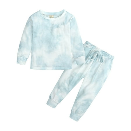 

Hunpta Kids Toddler Boy Girls Clothes Sports Casual Tie Dye Prints Long Sleeves Sweartershirt Elastic Waist Pants Set Outfit