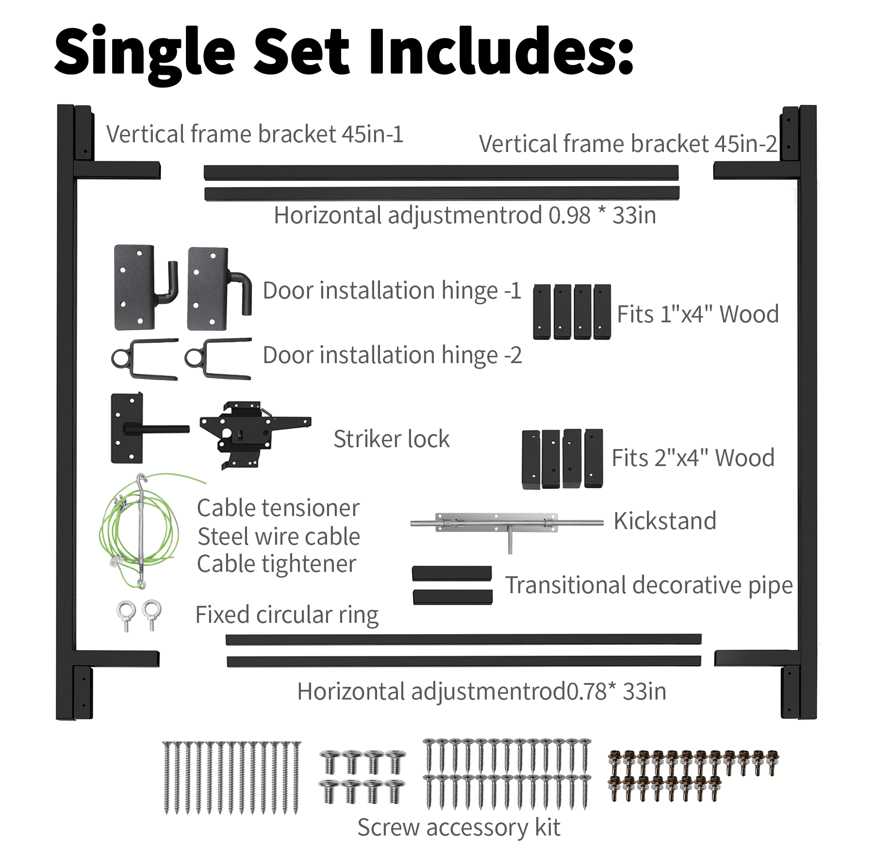 Cxforste Self-Closing Fence Gate Frame Kit, Adjustable 36-72 inch DIY Heavy-Duty Black Steel for 1x4 2x4 Wood