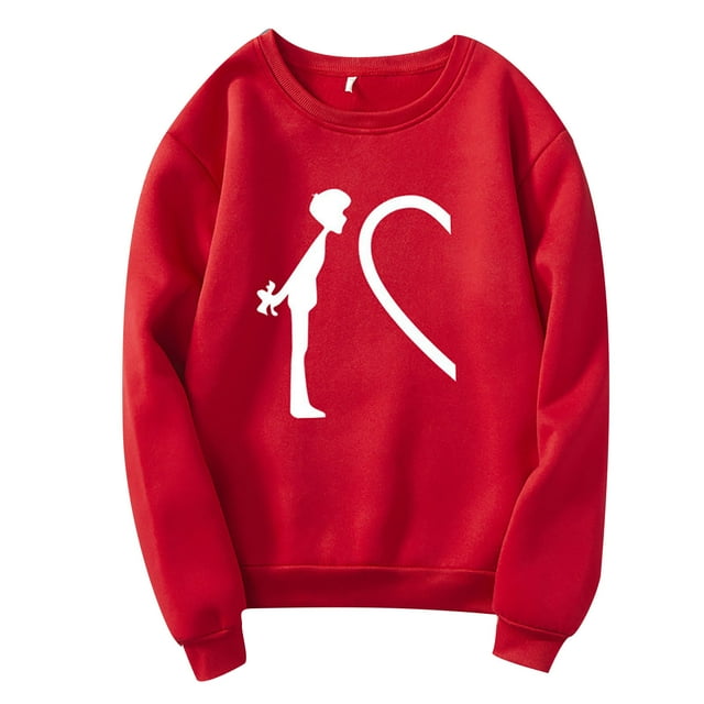 TSADFHJI Hauts pour Femmes Justaucorps Simple et Décontracté Grand Cœur Imprimé T-Shirt à Manches Longues Col Rond Vêtements pour Femmes