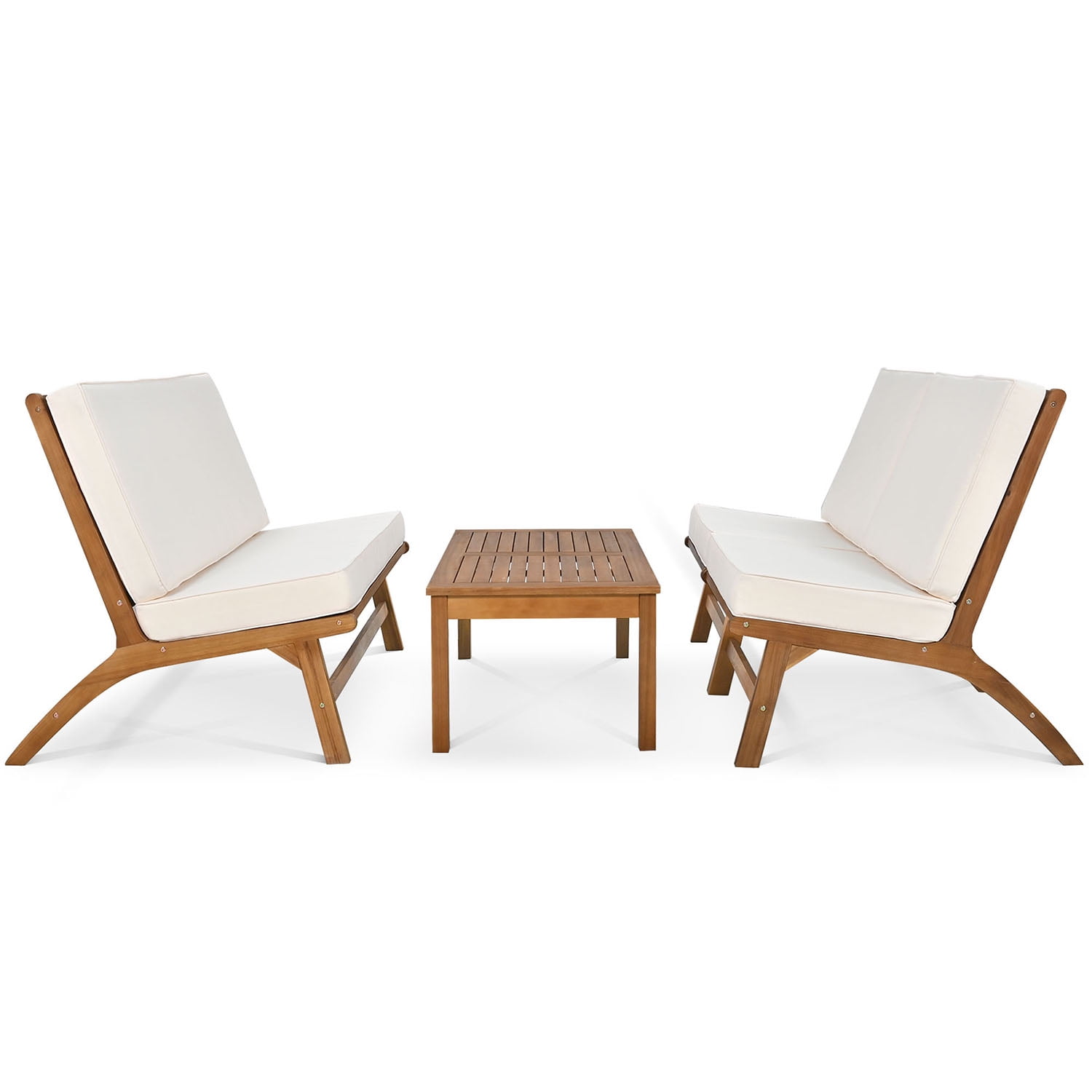Kadyn 4-Piece V-shaped Seats Set, 2 Single Chairs,1 Rectangular Table,Double Chair, Acacia Wood Outdoor Sofa for Garden, Beige