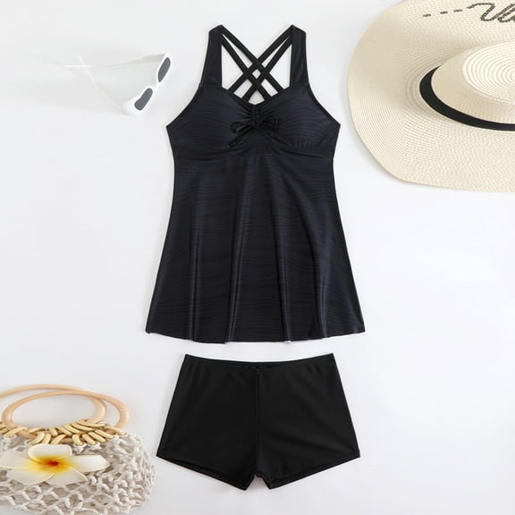 Bathing Suit for Women Two Piece Tankini Swimsuits Sleeveless Tank Tops with Shorts Athletic Swimwear Black M