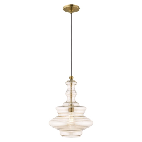 41224-01 Livex Lighting Art Glass - 1 Light Mini Pendant in Coastal Style - 12.25 Inches wide by 18.5 Inches high-Antique Brass Finish -Traditional