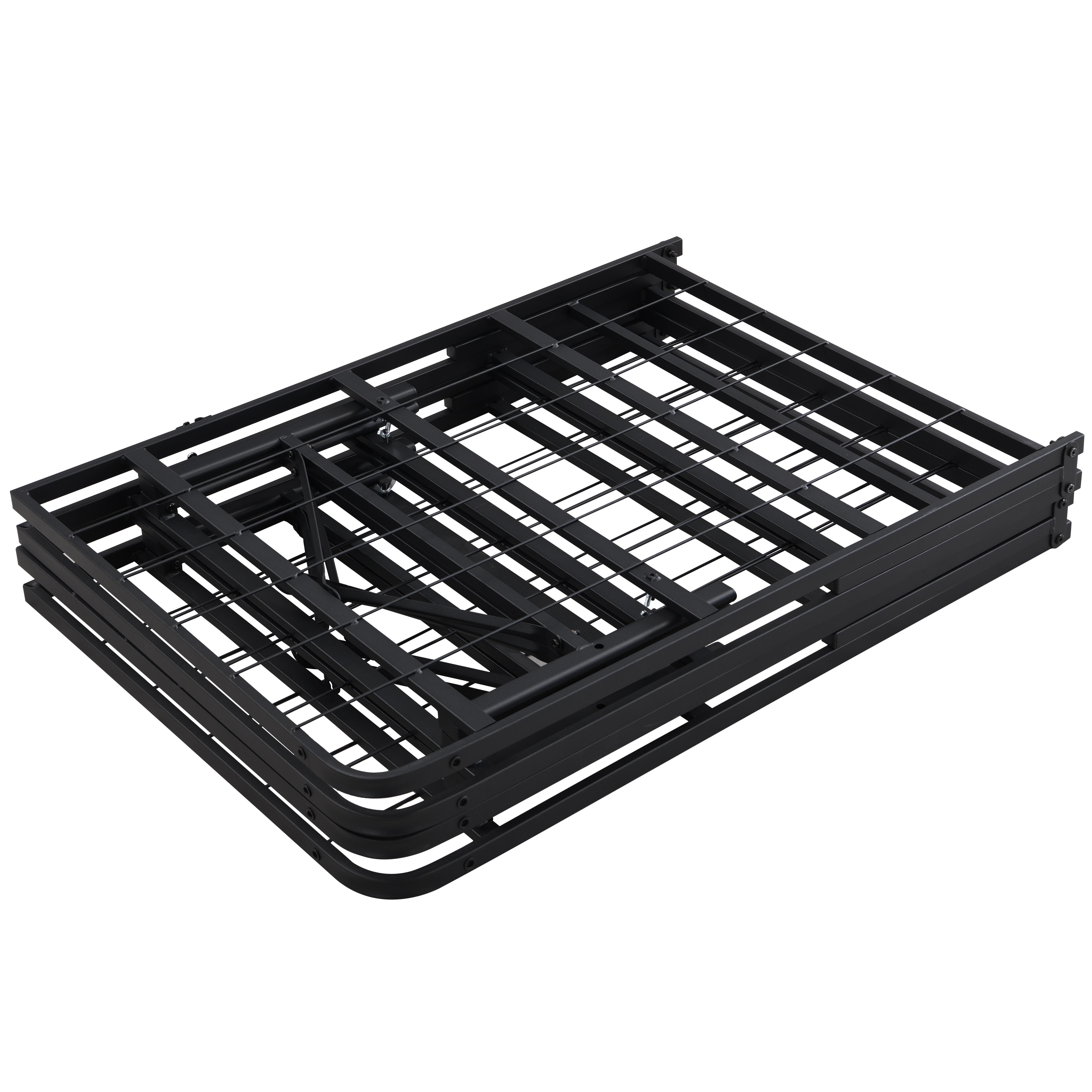 PAPROOS Queen Size Bed Frame, Metal Folding Bed Frame with Under Bed Storage, Heavy Duty Queen Platform Bed with Storage Space, Easy Assembly, No Box Spring Needed, 14 inch, Black