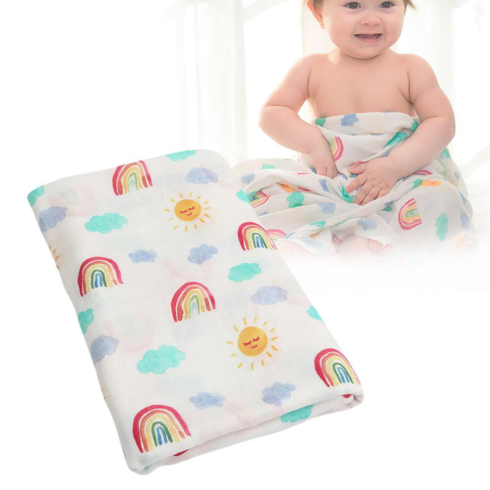Bamboo Fiber Blanket Cartoon Print Baby Bath Towel Swaddle Sleeping Quilt 