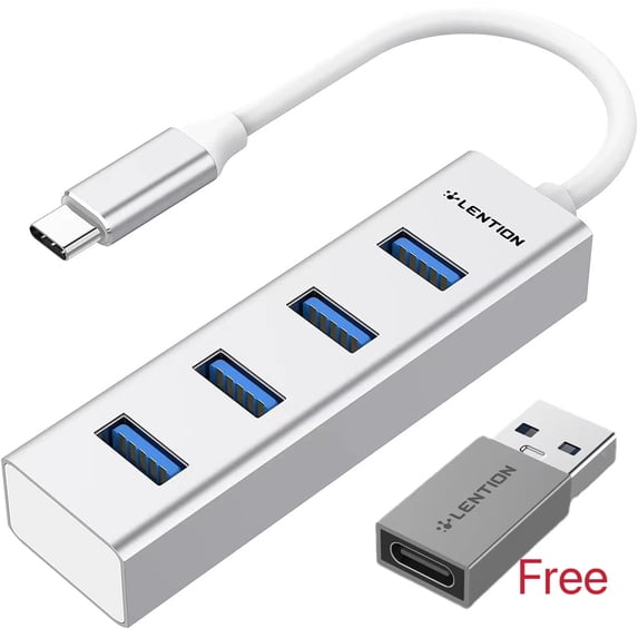 LENTION 4-in-1 USB C Hub, 4 USB 3.0 Ports, USB C to USB A Multiport Adapter for 2023-2016 MacBook Pro, Mac Air & Surface, iPad Pro, Chromebook, More(with a free USB C adapter)