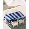 thumbnail image 3 of 60x102 Inch Outdoor Tablecloth with Umbrella Hole Zipper Rectangle Dark Blue Striped Rectangular Tablecloths Outside Waterproof Modern Beige Geometric Country Patio Table Cloth Cover for Picnic Party, 3 of 8