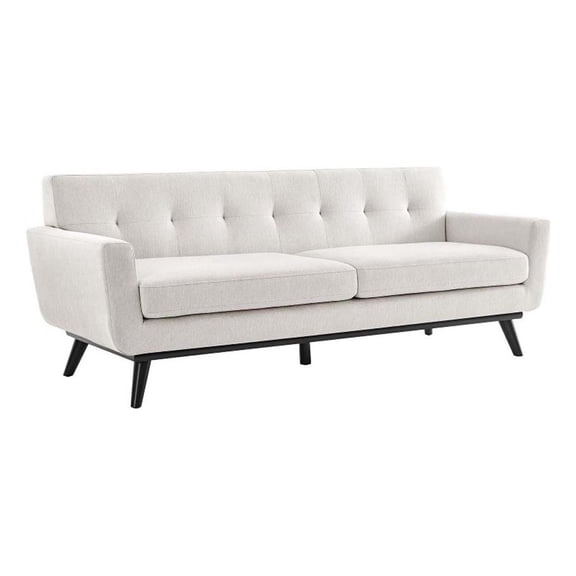 Maklaine Contemporary Tufted Back Textured Fabric Sofa in Ivory