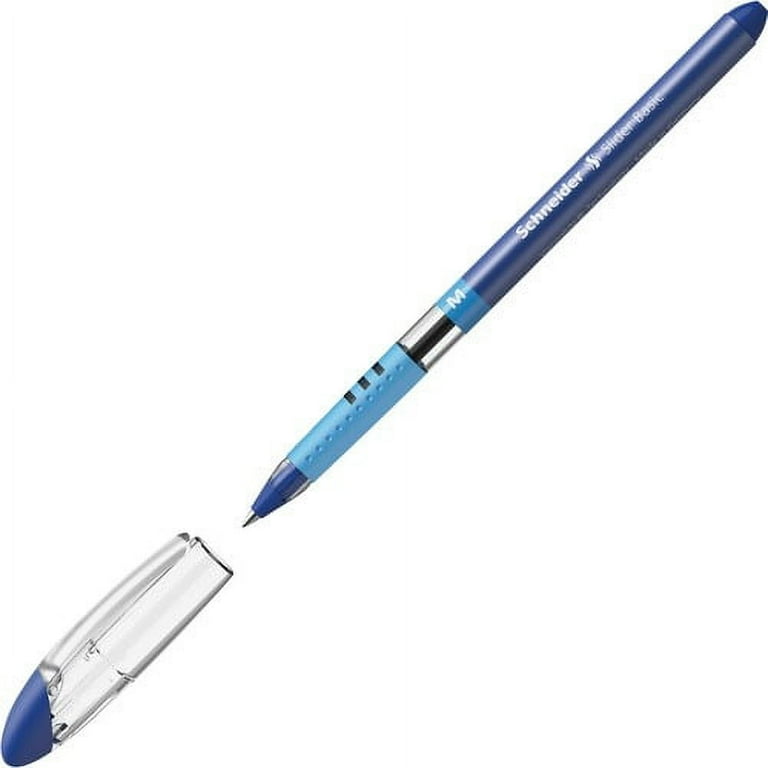 Schneider Slider Basic Medium Ballpoint Pen Medium Pen Point 1.4 mm Pen Point Size Blue Transparent Rubberized Silver Barrel Stainless Steel