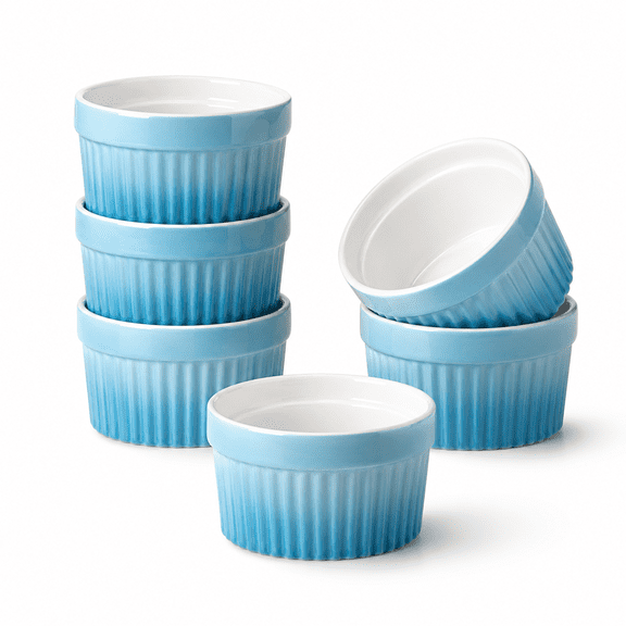 4 Oz Ceramic Oven Safe Souffle Dishes Set Of 6 Blue