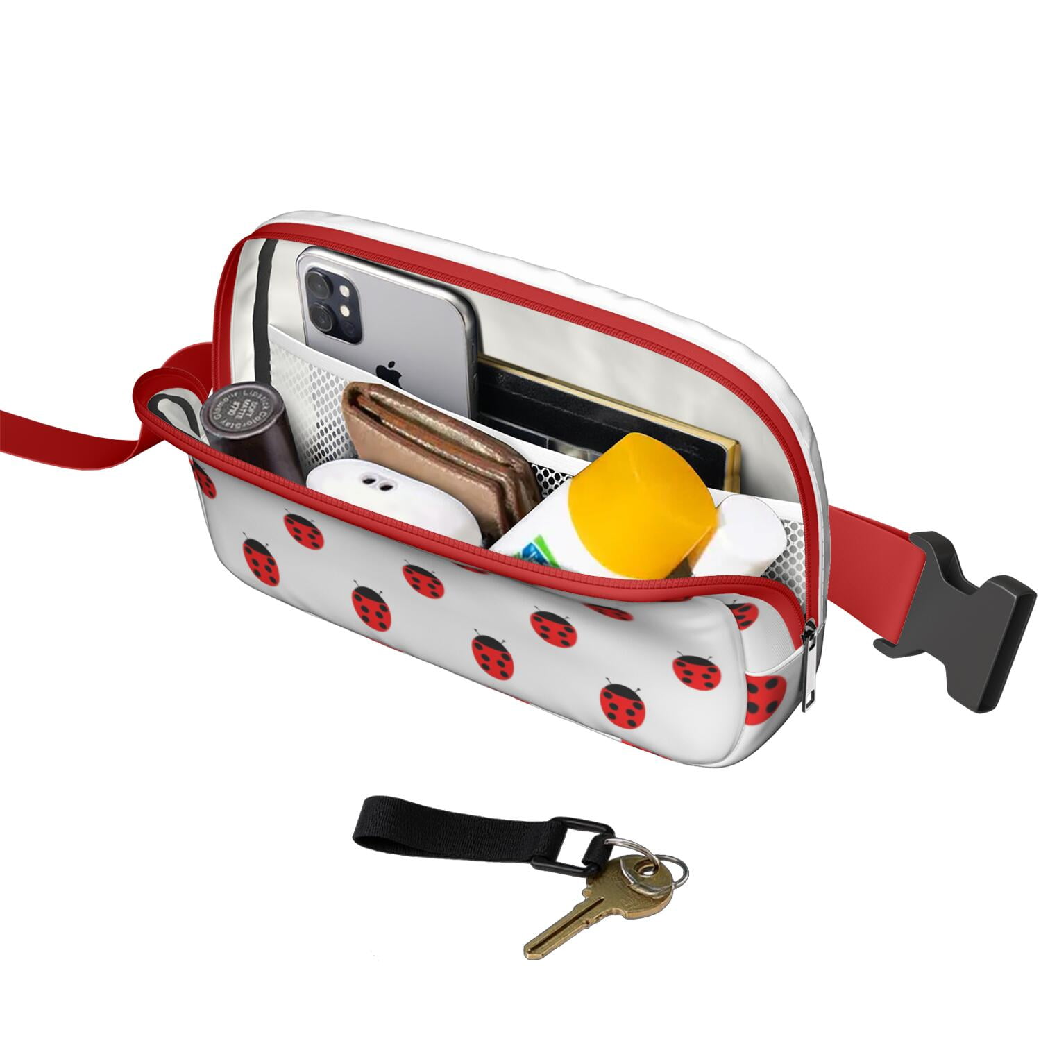 Garden Ladybird Fanny Pack – Cute Cartoon Red Ladybug Waist Bag for Women with Nature Insect Print and Polka Dot Style