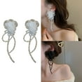 thumbnail image 2 of Fogun White Black Flower Earrings for Women Statement Jewelry Handmade Crystal Organza-Flower Earring Gifts, 2 of 2
