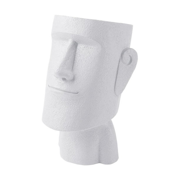 Maceta de resina nórdica sencilla con forma de maceta, jarrón con busto de rostro humano. Blanco