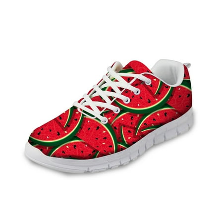 

3D Printing Watermelon Women Casual Sneaker Lightweight Customized Fruit Pattern Mesh Shoes Breathable Lacing Shoes