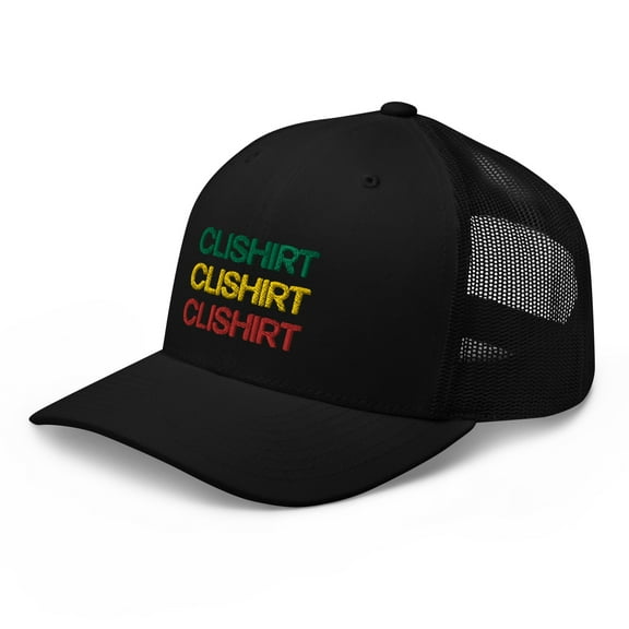 Clishirt Adult Unisex 3D Puff Embroidered Tri-Color Branded Adjustable Black Retro Trucker Hat