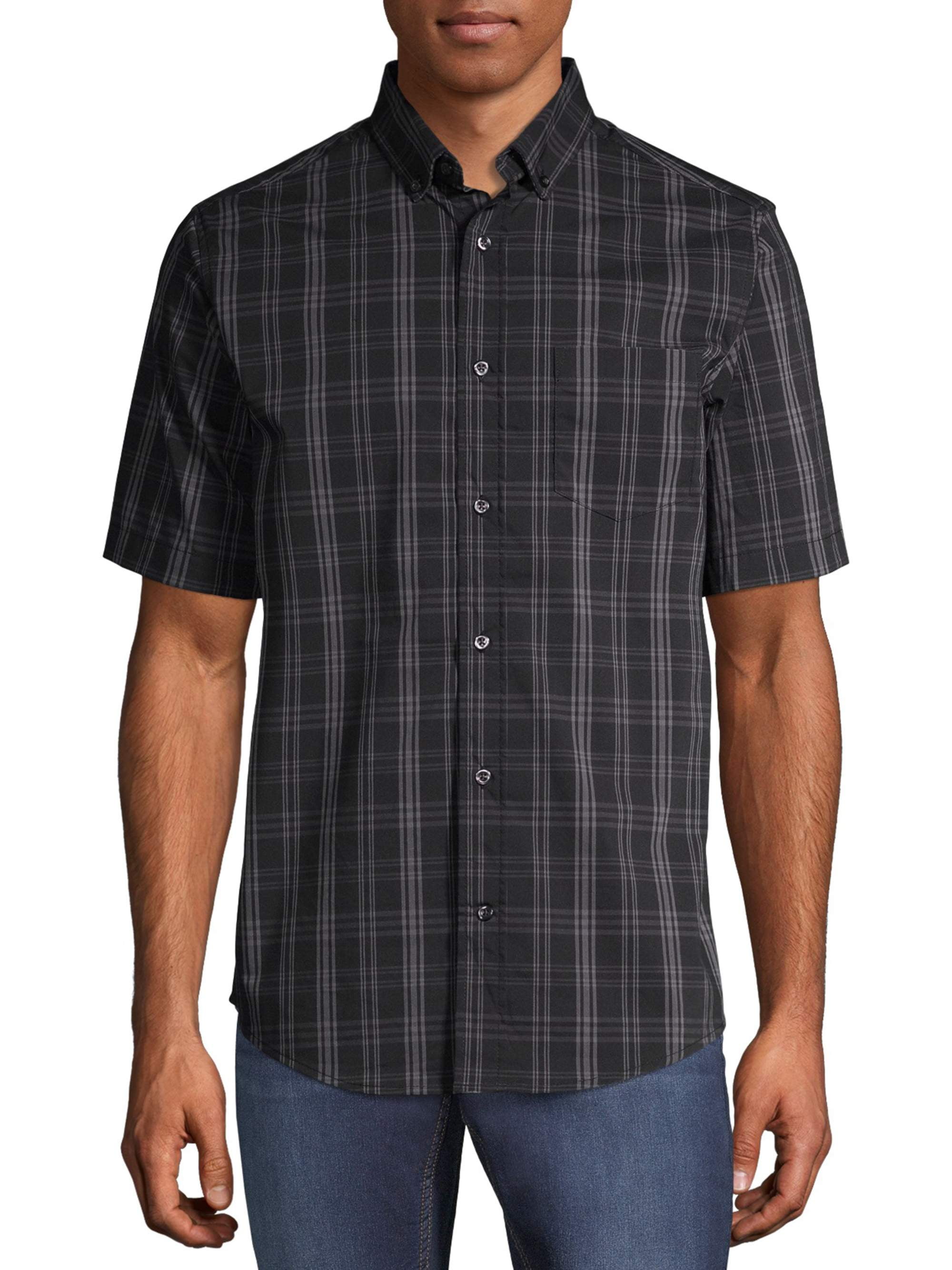 George Men's and Big Men's Plaid Poplin Short Sleeve Shirt - Walmart.com