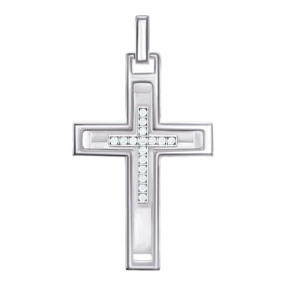 Stainless Steel Mens Cubic Zirconia Cross Religious Charm Pendant Necklace for Men