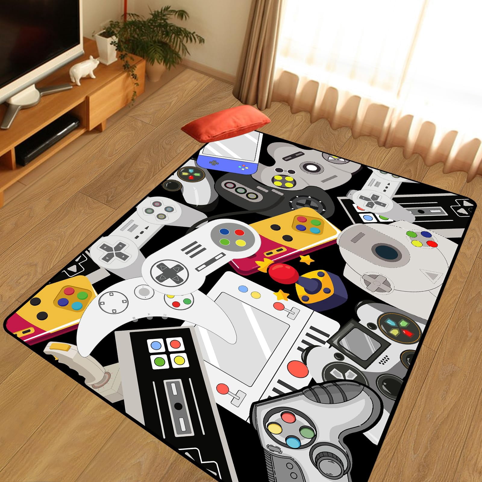 Game Rug Teen Boys Carpet with Game Controller Decoration, 3D Gaming Rugs for Boys Bedroom Living Room Playroom, Non-Slip Gamer Carpet Children Gaming Area Rugs (Multi-color, 70" x 55")