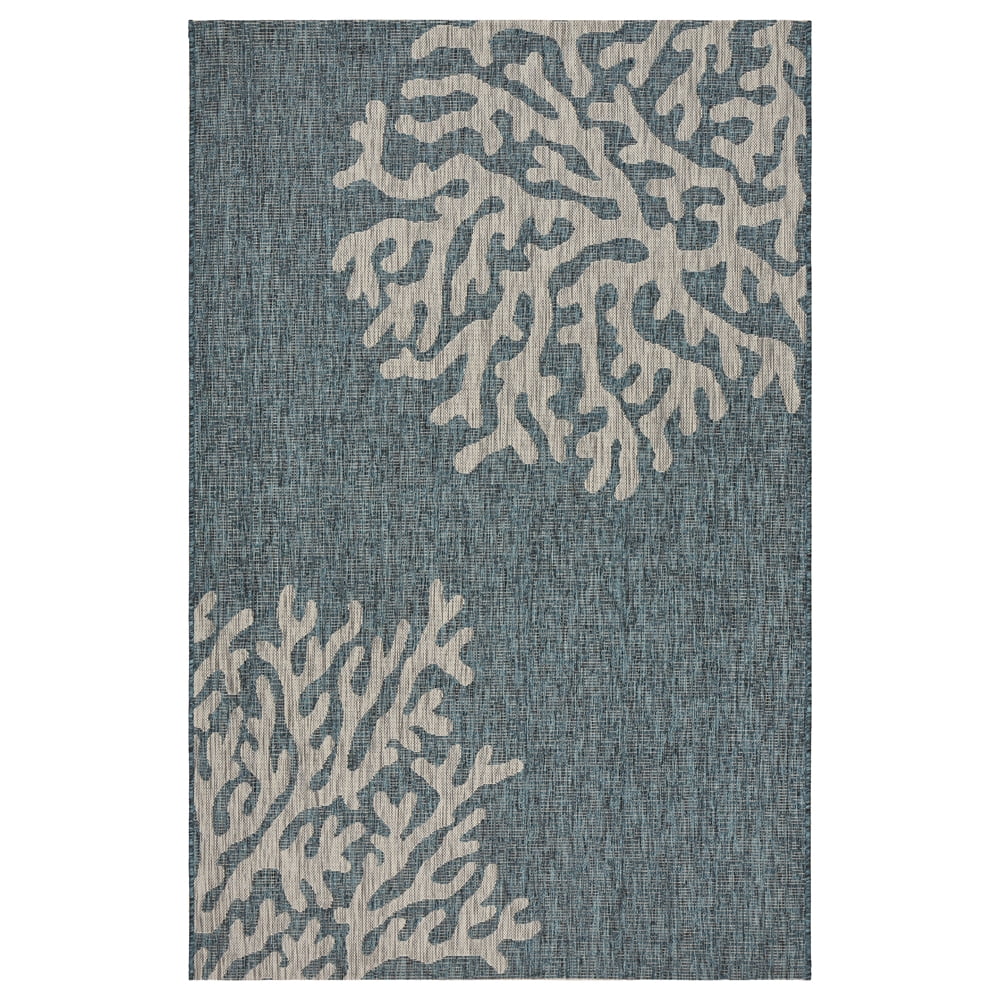 LR Home Coastal Coral Reef Indoor/Outdoor Area Rug, Blue / Gray, 7' 9