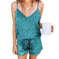 thumbnail image 4 of HOMBOM Sleeveless V-neck Leopard Print Suspender Nightdress Two-piece Set for Women Blue Size M(US:6), 4 of 9