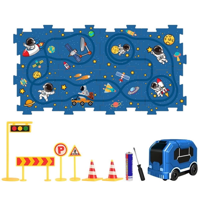 Kids Educational DIY Track Car Puzzle Play Set - Interlocking ABS Plastic Race Track Toy with Motorized Car, STEM Learning Gift for Toddlers 3+ Years, Develops Fine Motor Skills