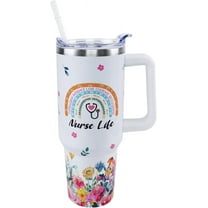 Nurse Tumbler 40 oz Tumbler with Handle and Straw Lid Leak Proof | Best Nurse Ever Coffee Travel Mug with Handle Insulated for Hot and Cold Drink, Nurse Gifts for Women Birthday Stainless Steel Cup