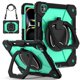 thumbnail image 1 of Funda Resistente a Golpes para iPad Pro 11 2025 / 2024, Funda Protectora de Silicona Anti-caída + Capa de PC con Asa Cuadrada Giratoria de 360° y Correa para el Hombro, Verde, 1 of 8