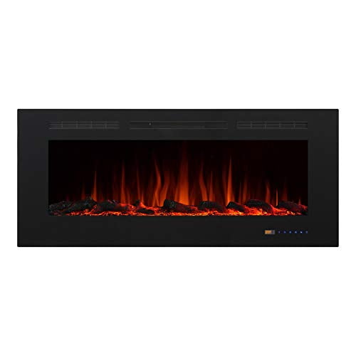Valuxhome Electric Fireplace, 50 Inches Fireplace, Recessed Fireplaces for Living Room Electric with Remote, Overheating Protection, Logset and Crystal, Touch Screen, 1500W/750W, Black
