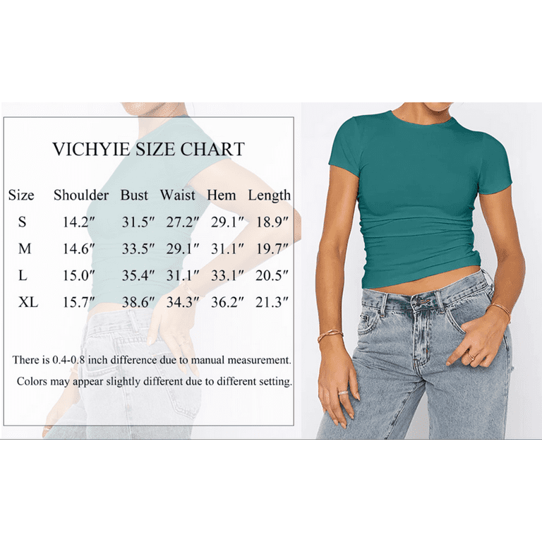 Vafful Crop Top for Women Summer Tops Women's Short Sleeve Cropped Shirt  Stretchy Ribbed High Crew Neck Tops Black S-XL 