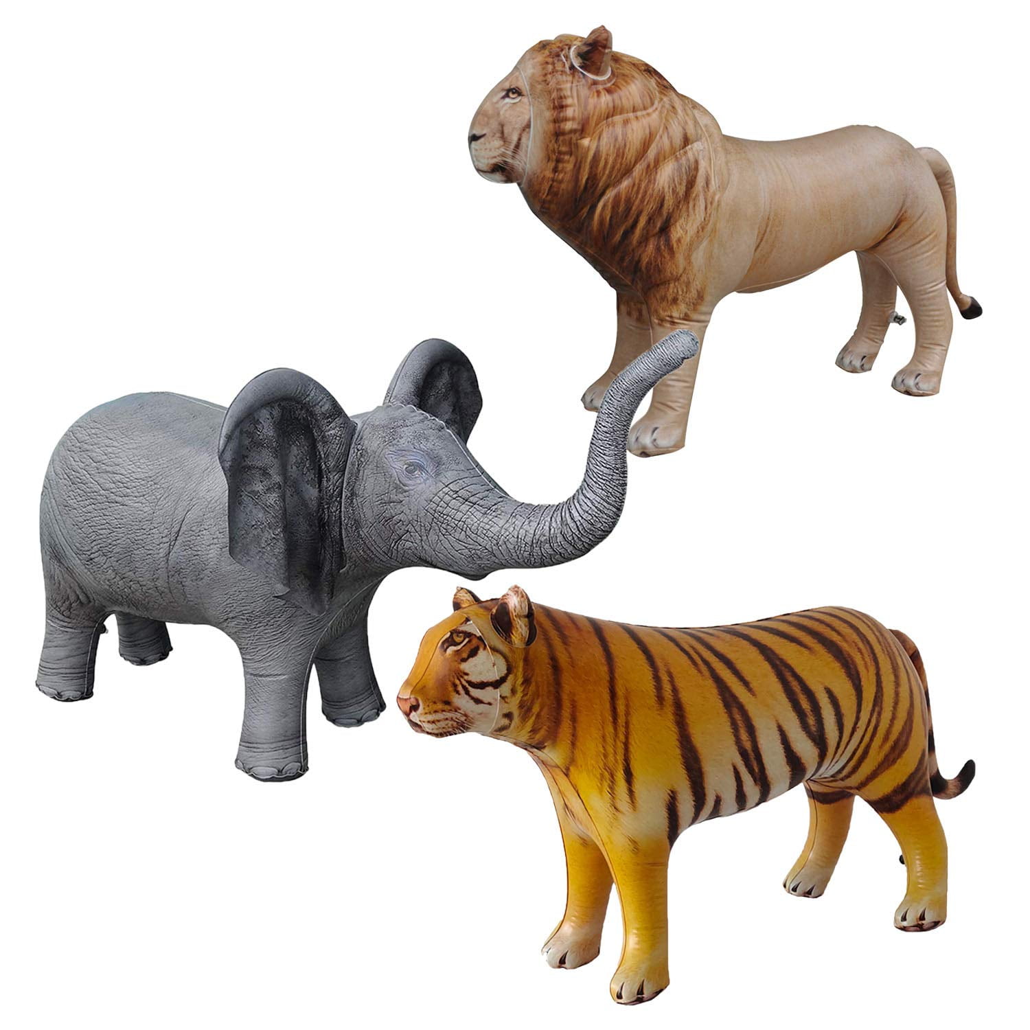 Size 36 to 40 inch Party Decoration Toys and Gifts Jet Creations Safari 3 Pack Lion Tiger Elephant Inflatable Air Stuffed Plush Animal Great for Pool JC-LTE 