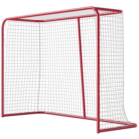 Soozier Mini Hockey Goal, 63" W x 45.3" H Red Metal Frame Net with Tear-Resistant Polyester, Portable Training Equipment for Backyard, Outdoor, and Indoor Sports Practice