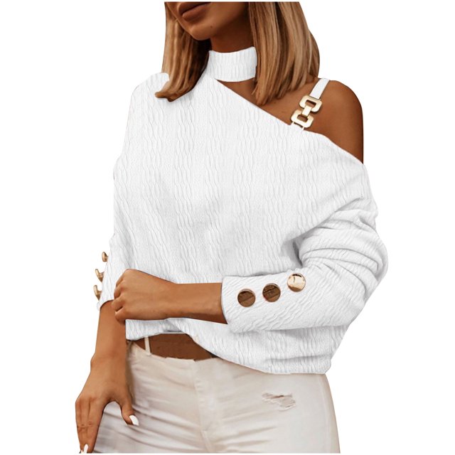 Qepwscx Blouse à Manches Longues pour Femmes à Imprimé Floral avec Col Roulé et une Épaule