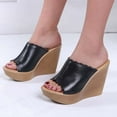 thumbnail image 2 of LOVZFMLL Wedge Sandals for Women Chunky High Heels Summer Casual Slip on Open Toe Slides for Outdoor Beach Vocation Black 9, 2 of 5