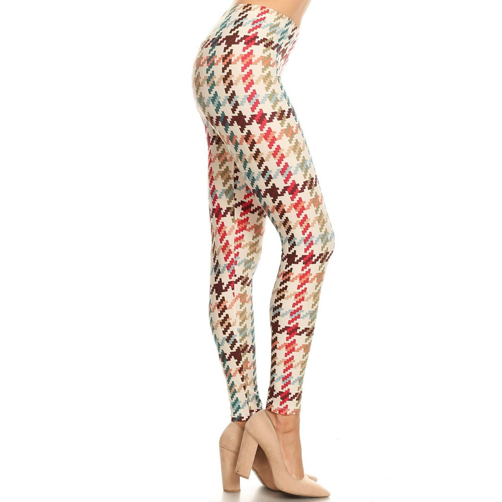 iZZYZX Women's Plus Colorful Houndstooth Pattern Printed Leggings