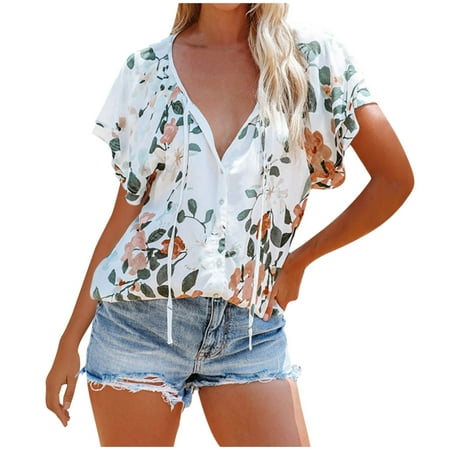 

HTNBO Womens Scrub Lace Tops Layered Look Plaid T Shirts Half Sleeve Henley Tees New Arrivals