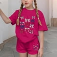 thumbnail image 4 of Atogsazn Childrens Girls 4th of July Clothes Set Kids Casual Loose Fit Short Sleeve T-shirt & Shorts Outfit Summer Hot Pink 9-10Years Fashion, 4 of 6
