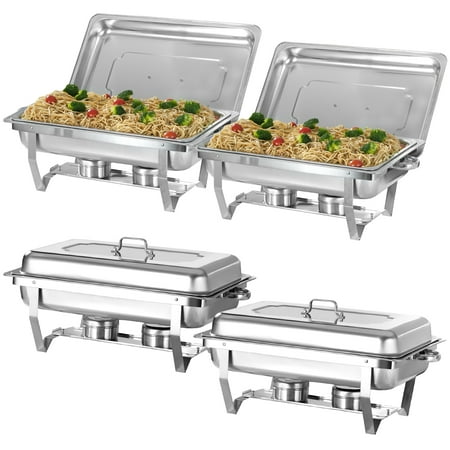 

PRIJESSE Chafing Dish 4 Packs 8Qt. 3 Half Size Food Pan，Foldable Rectangular Chafer Set Stainless Steel Buffet Catering Warmer Set
