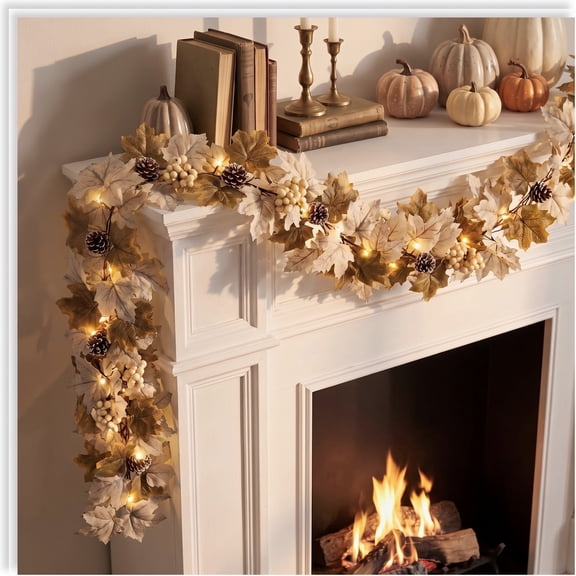 Scidweet Fall Maple Leaves Garlands, 6 FT 30 LED String Lights Fall Decorations for Home Party Thanksgiving Table Porch Autumn Garlands Decor