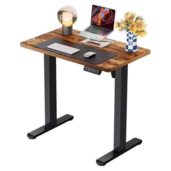 Height Adjustable Electric Standing Desk, 31.5 x 18.9 Inches Sit Stand up Desk, Memory Computer Home Office Desk with Two-Piece Desktop (Vintage Brown)